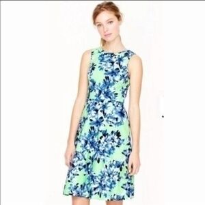 J. Crew Green Blue Floral Fit & Flare Dress Size 0